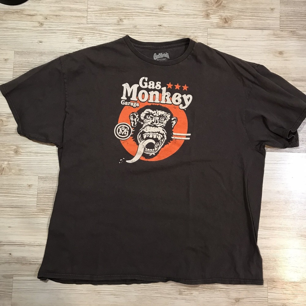 Gas Monkey Garage Logo Mens Gray Graphic Tee Shirt 3XL Orange Brown Monkey Face
